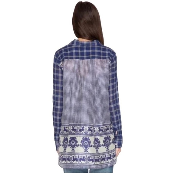 Johnny Was Tops - Johnny Was M 3J Workshop Lana Scarf Shirt Button Front Plaid